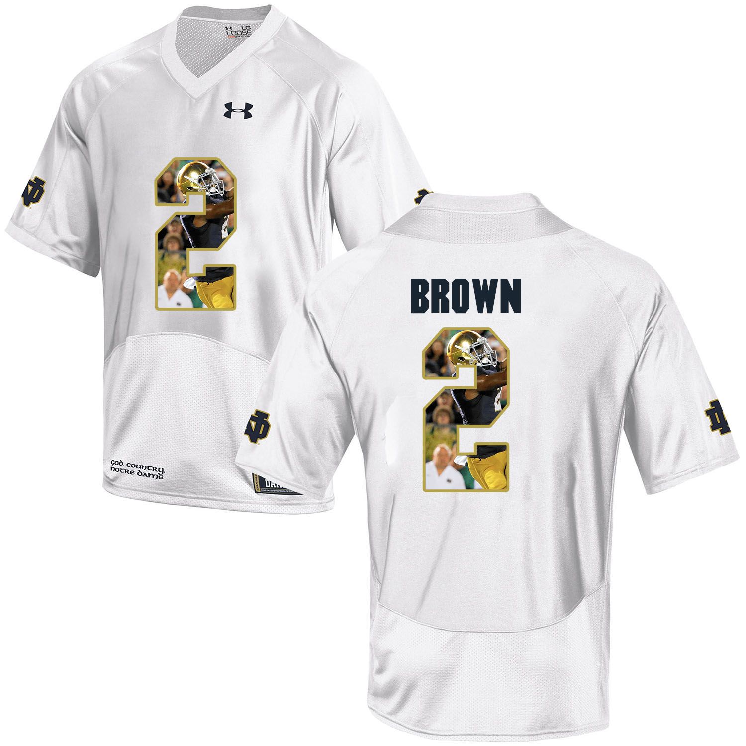 Men Norte Dame Fighting Irish #2 Brown White Fashion Edition Customized NCAA Jerseys